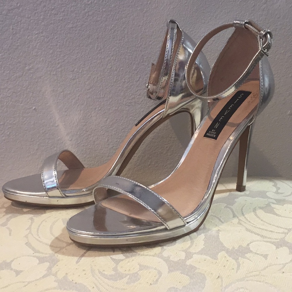 Silver 4” stiletto sandal heels